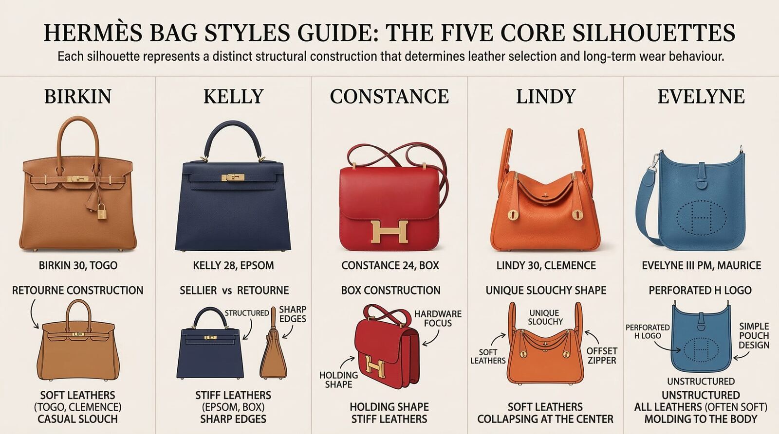 Hermès bag size and silhouette comparison relevant to resale and everyday carry considerations