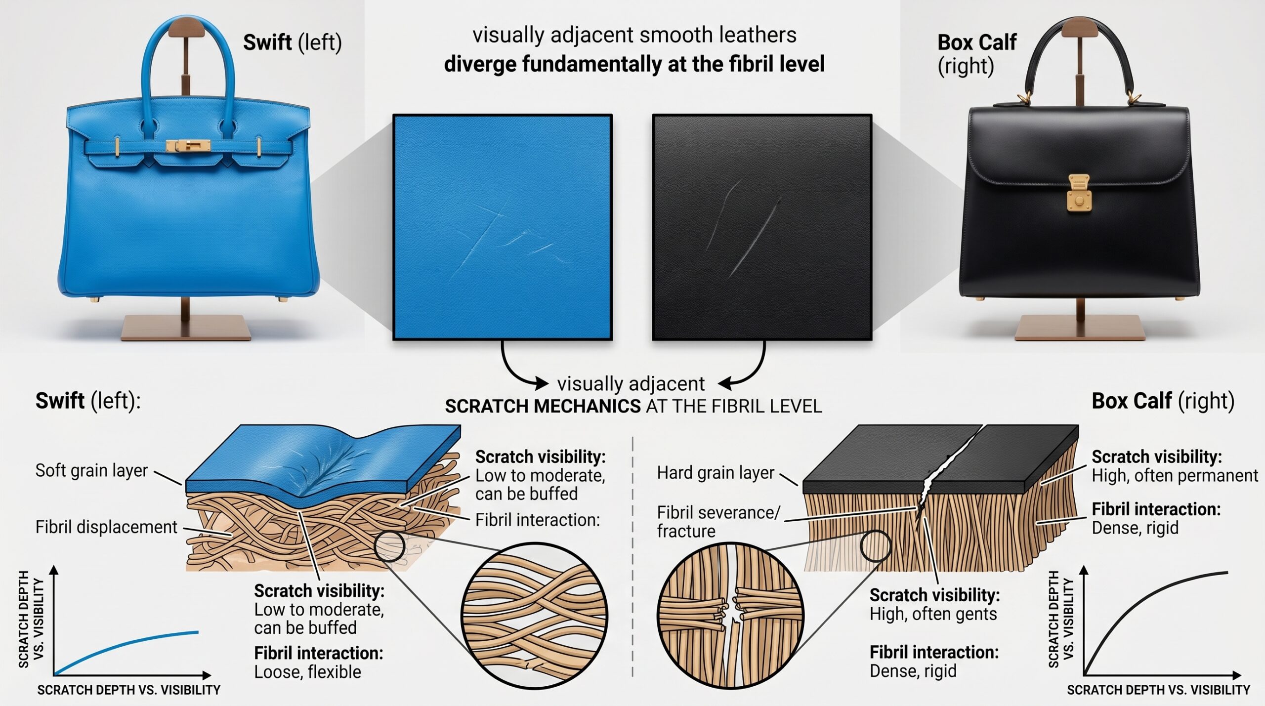 Hermes Swift vs Box Calf leather scratch recovery surface comparison