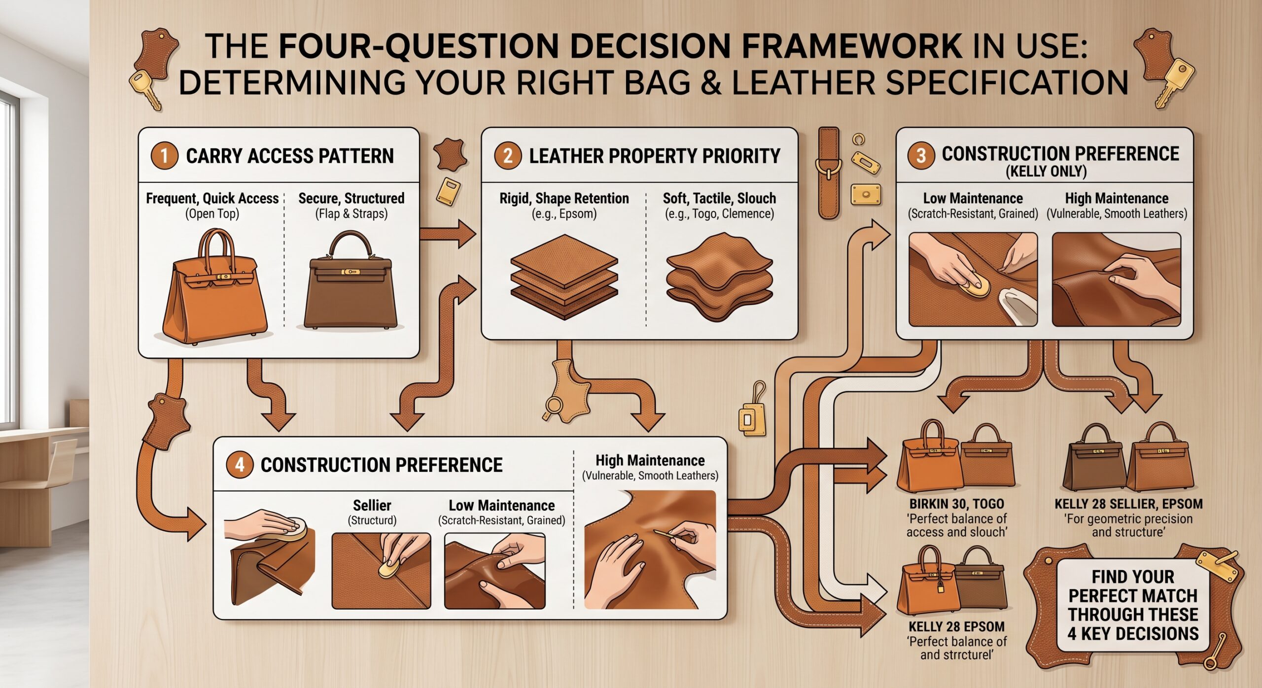 Birkin vs Kelly decision framework carry access leather temper construction choice