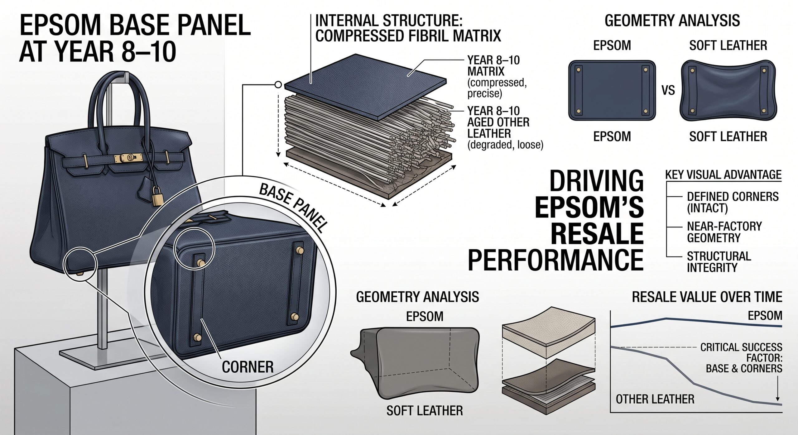 Epsom Birkin base panel flat geometry year 10 comparison aged leather