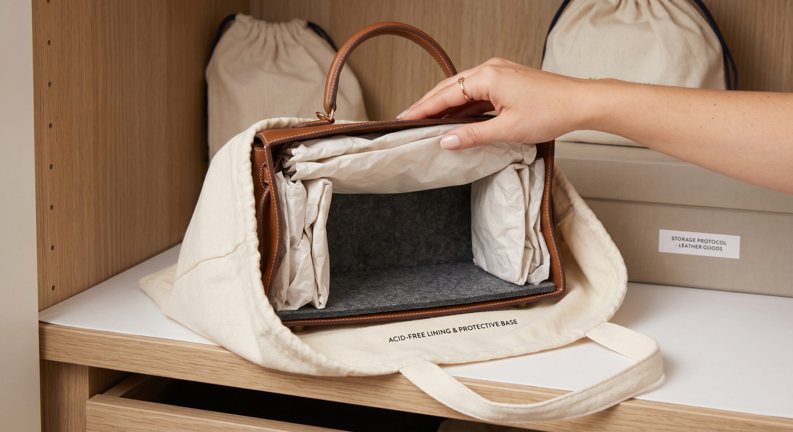 Epsom leather corner prevention base insert storage acid-free tissue dust bag
