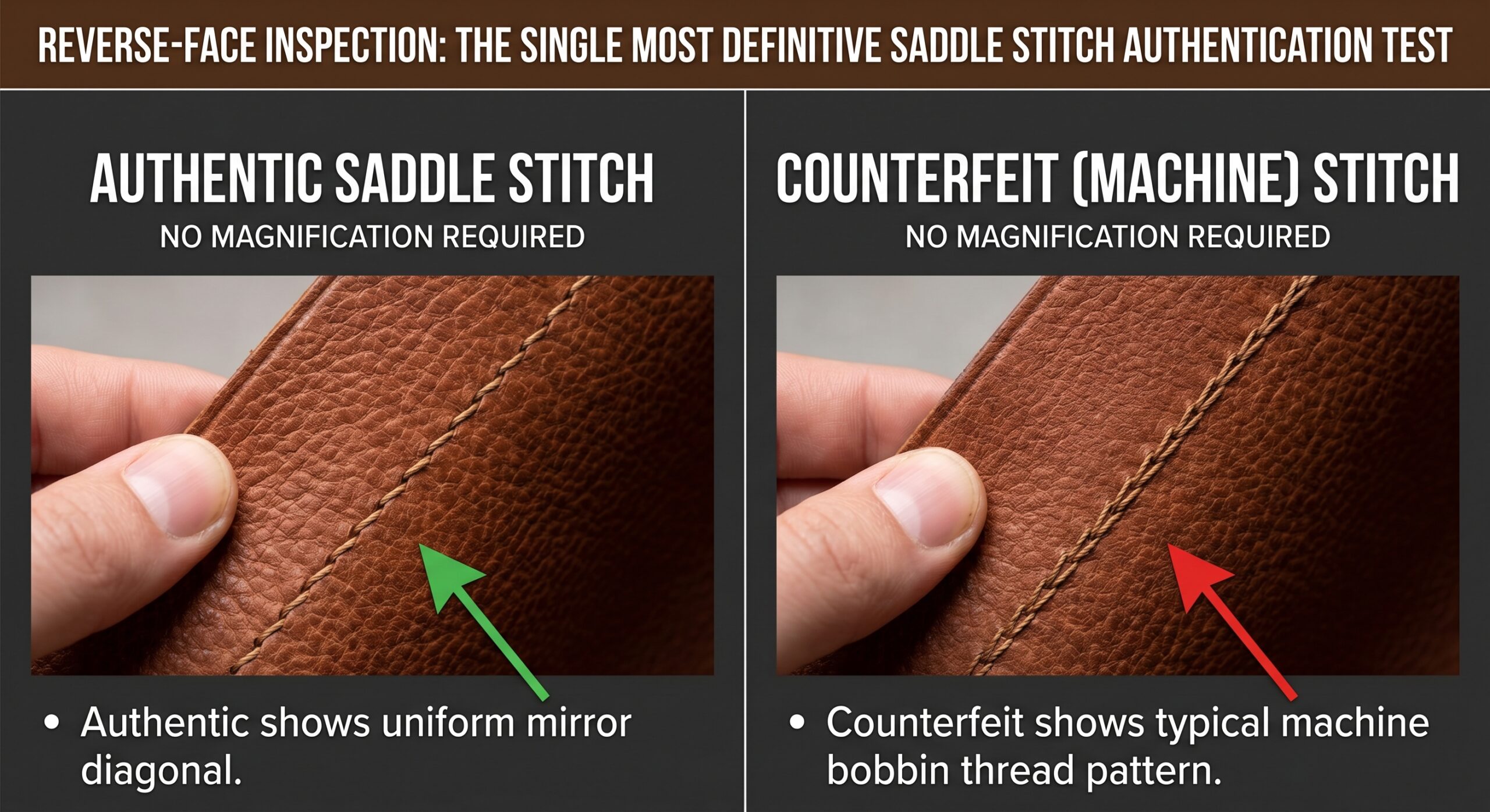 Hermes saddle stitch authentication reverse face inspection zone protocol