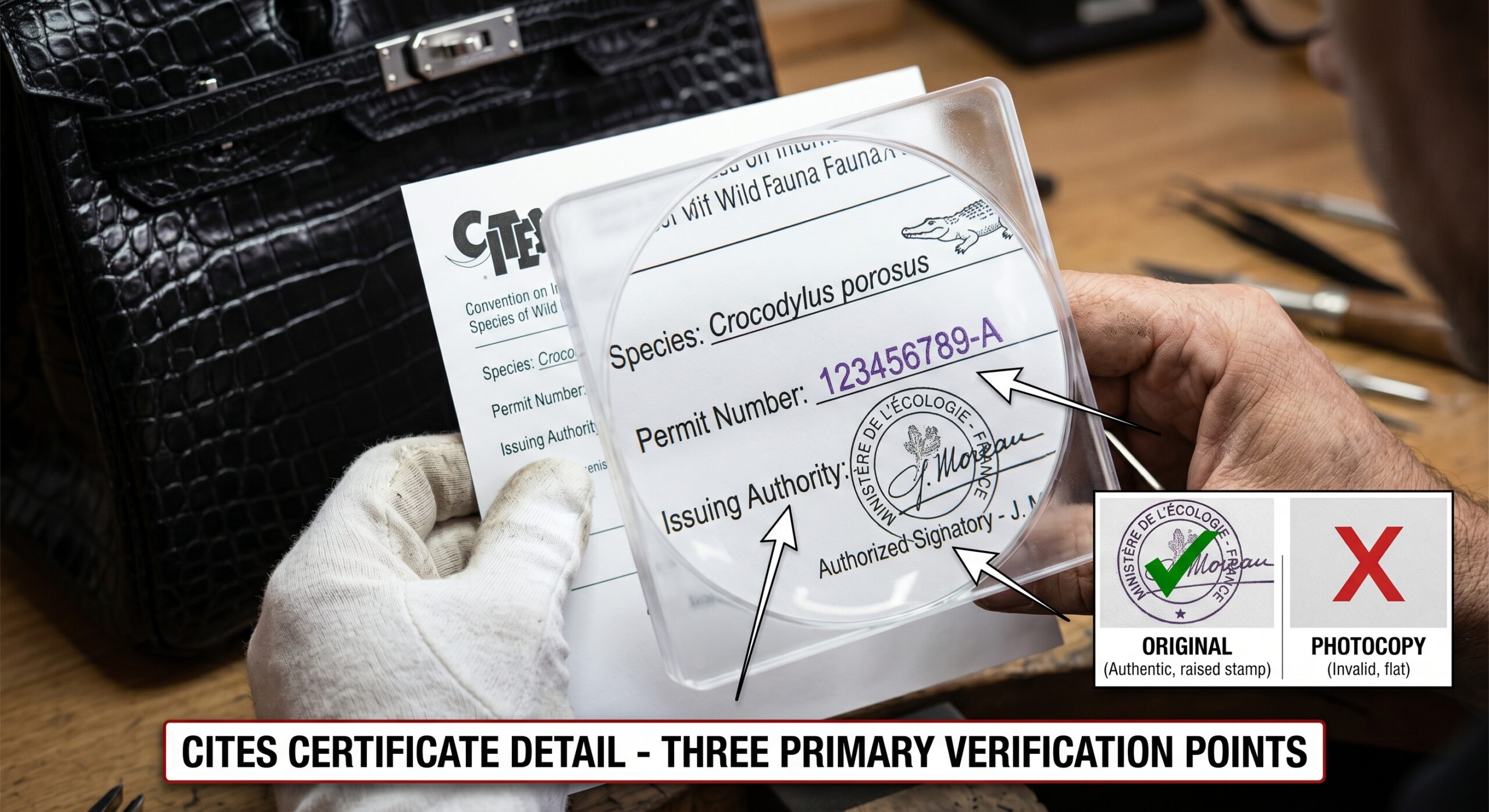 CITES certificate crocodile alligator Hermès documentation verification species