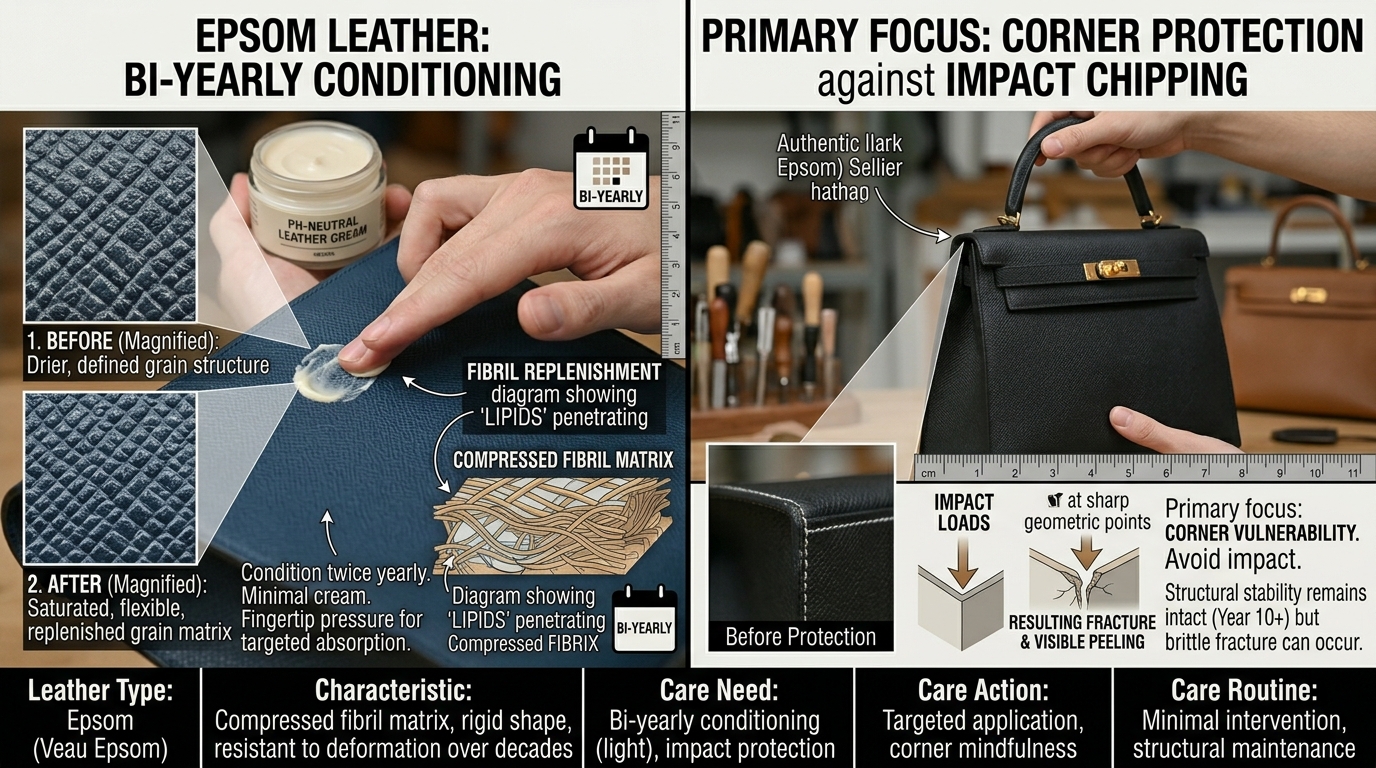 Epsom leather Birkin care conditioning corner protection long-term