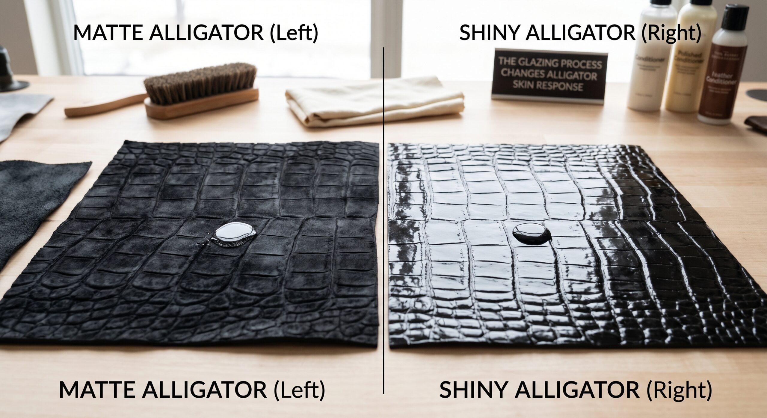Matte vs shiny alligator Hermes bags maintenance comparison scale surface