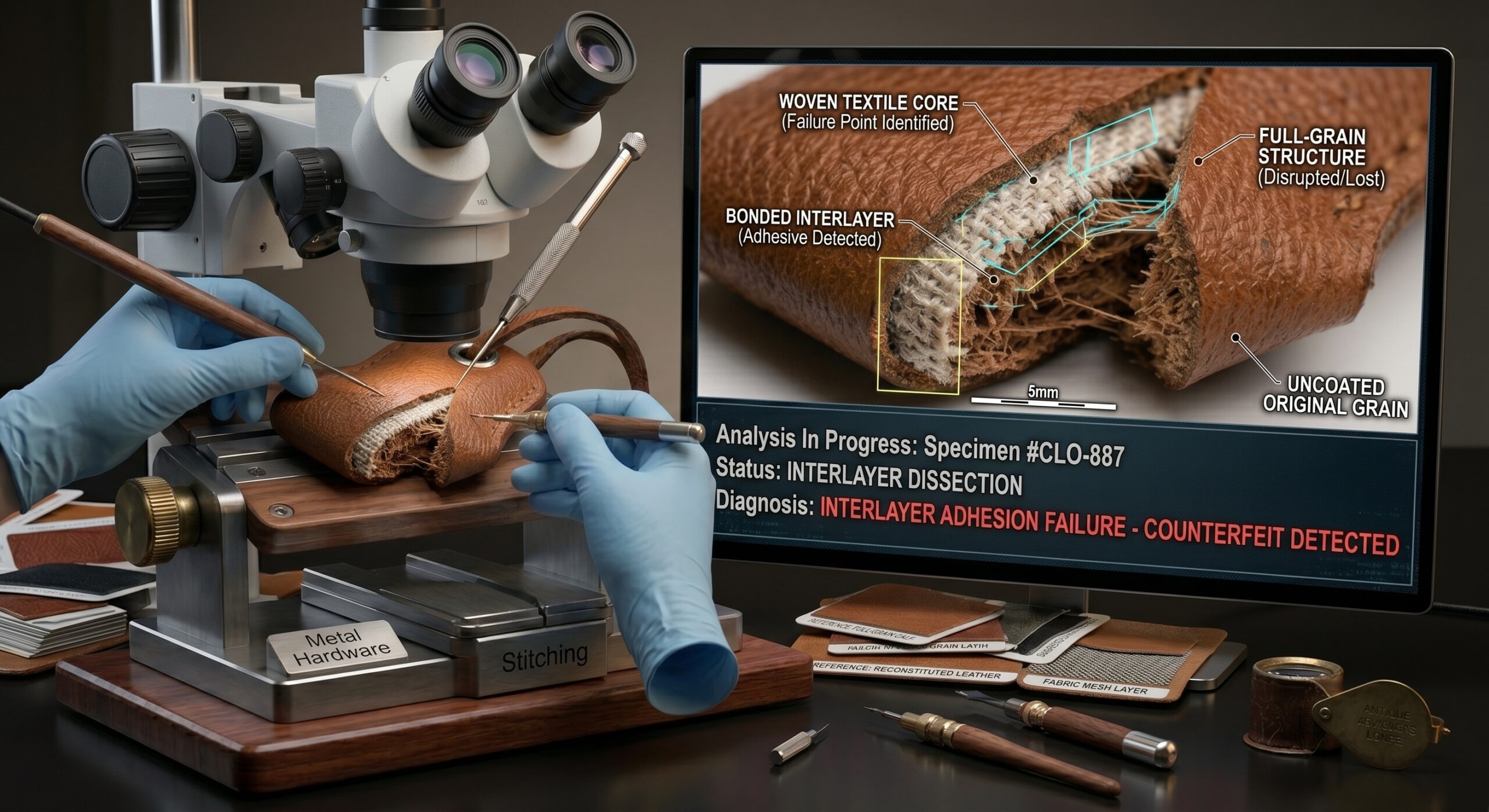 Hermes clochette authentication assessment loupe substrate test condition evaluation