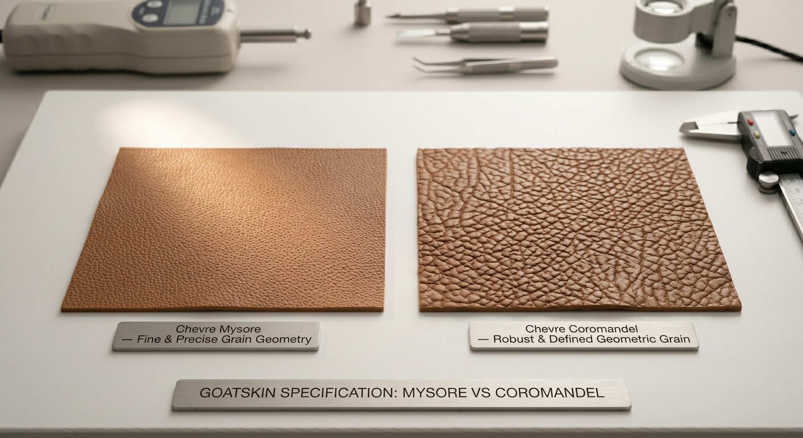Hermes Chevre Mysore vs Coromandel leather grain comparison goatskin detail