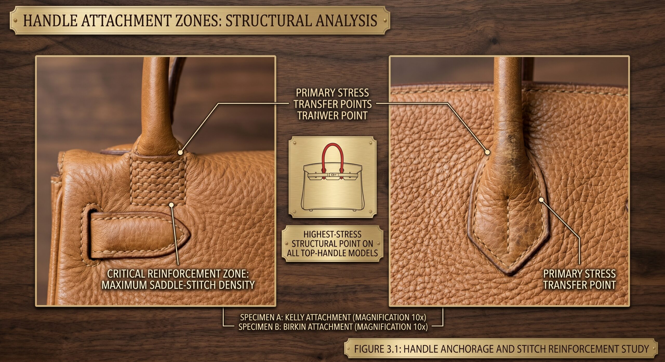 Hermes bag construction detail handle attachment saddle stitch close-up