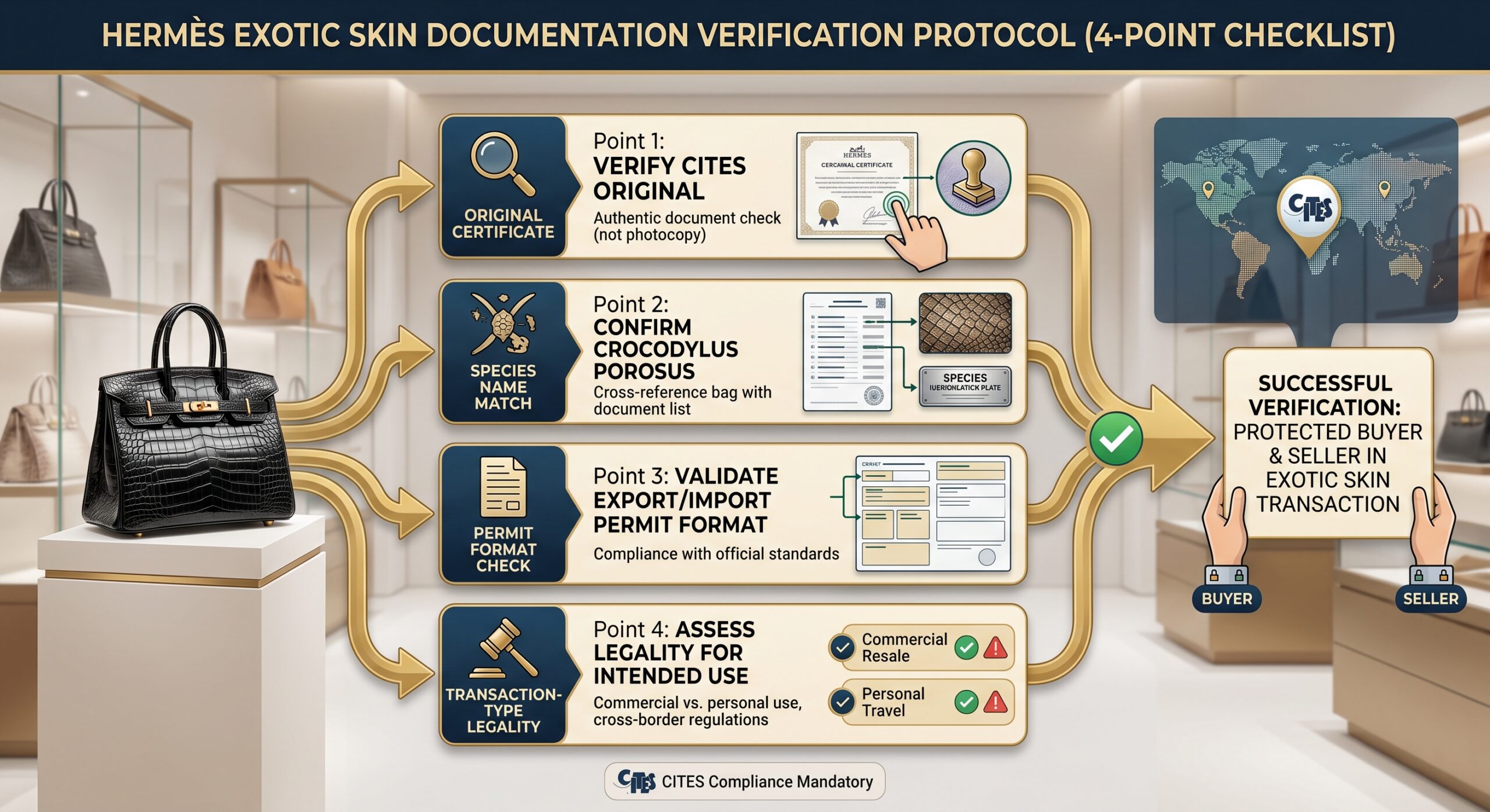CITES documentation checklist exotic skin Hermès buyer seller verification protocol