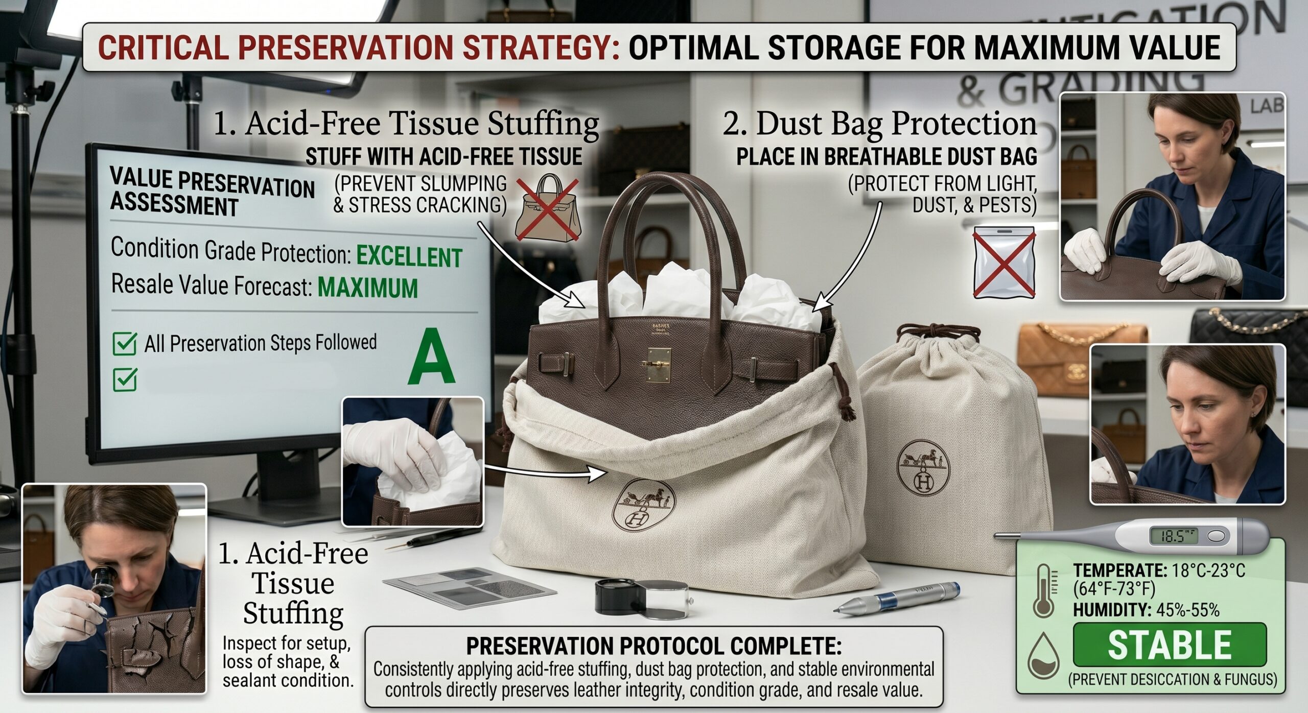 Hermes bag storage stuffing acid-free tissue condition preservation resale