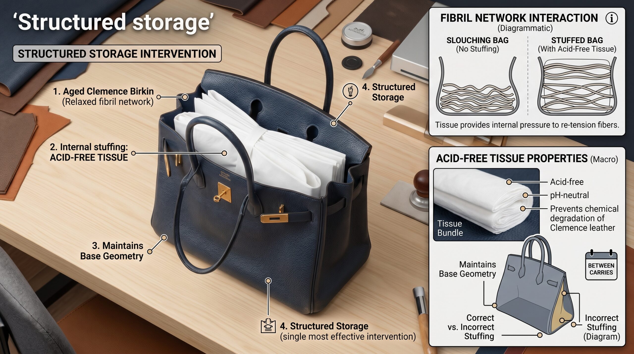 Hermes Birkin leather care stuffing storage shape retention Togo Clemence