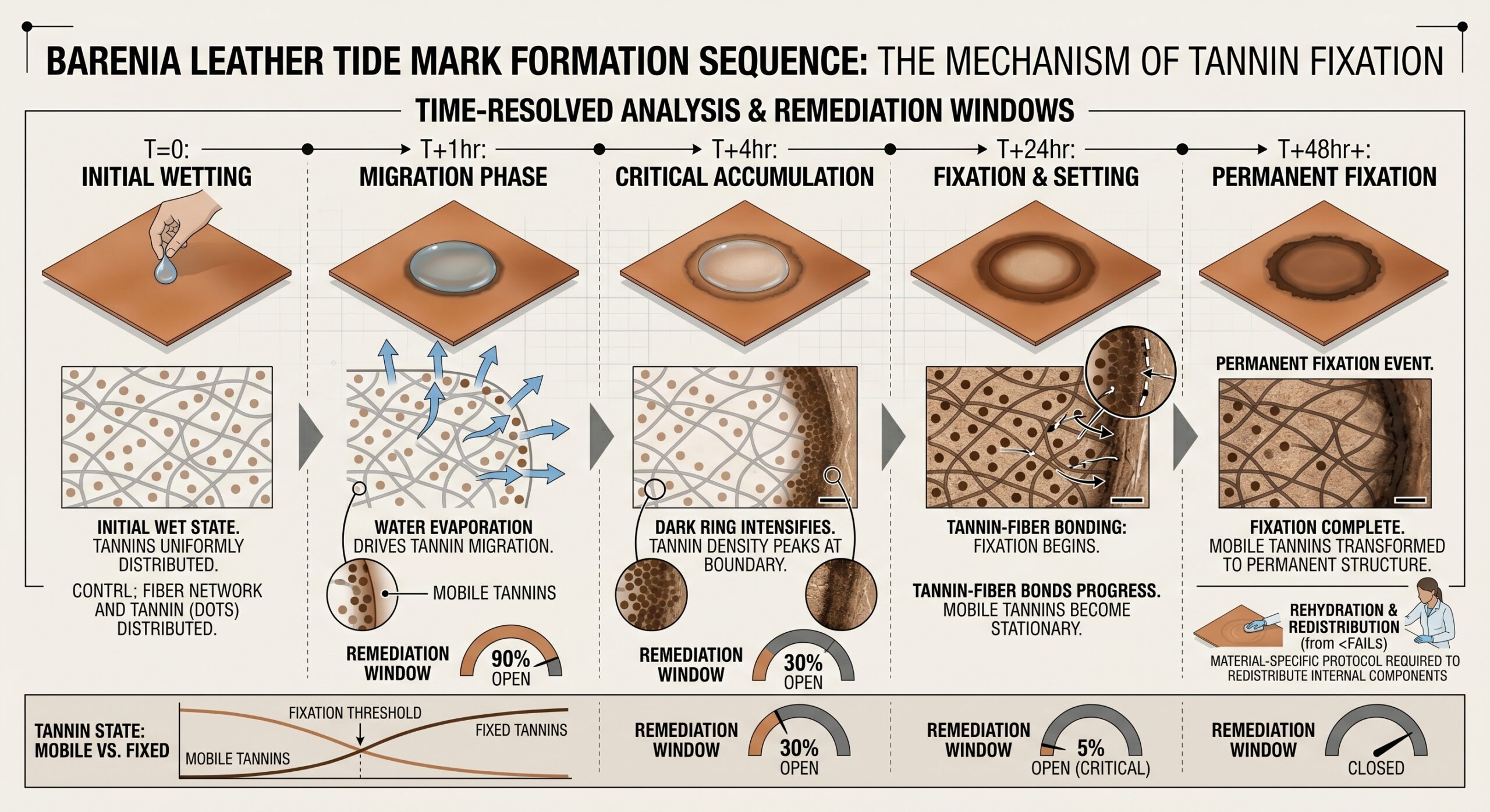 Barenia leather water event timeline tide mark formation tannin concentration detail