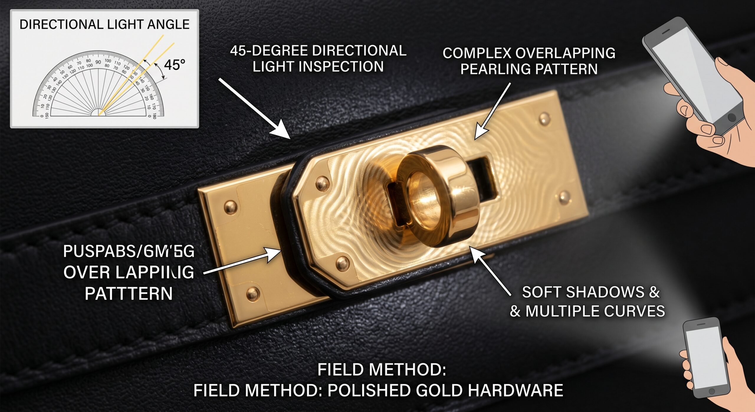Hermes hardware authentication inspection light source technique pearling test