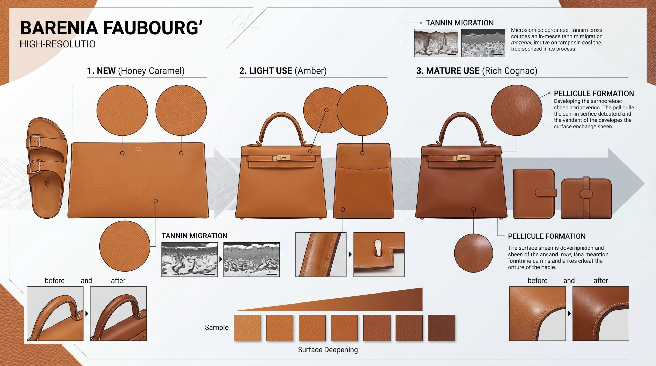 Hermes Barenia Faubourg patina progression month by month leather guide