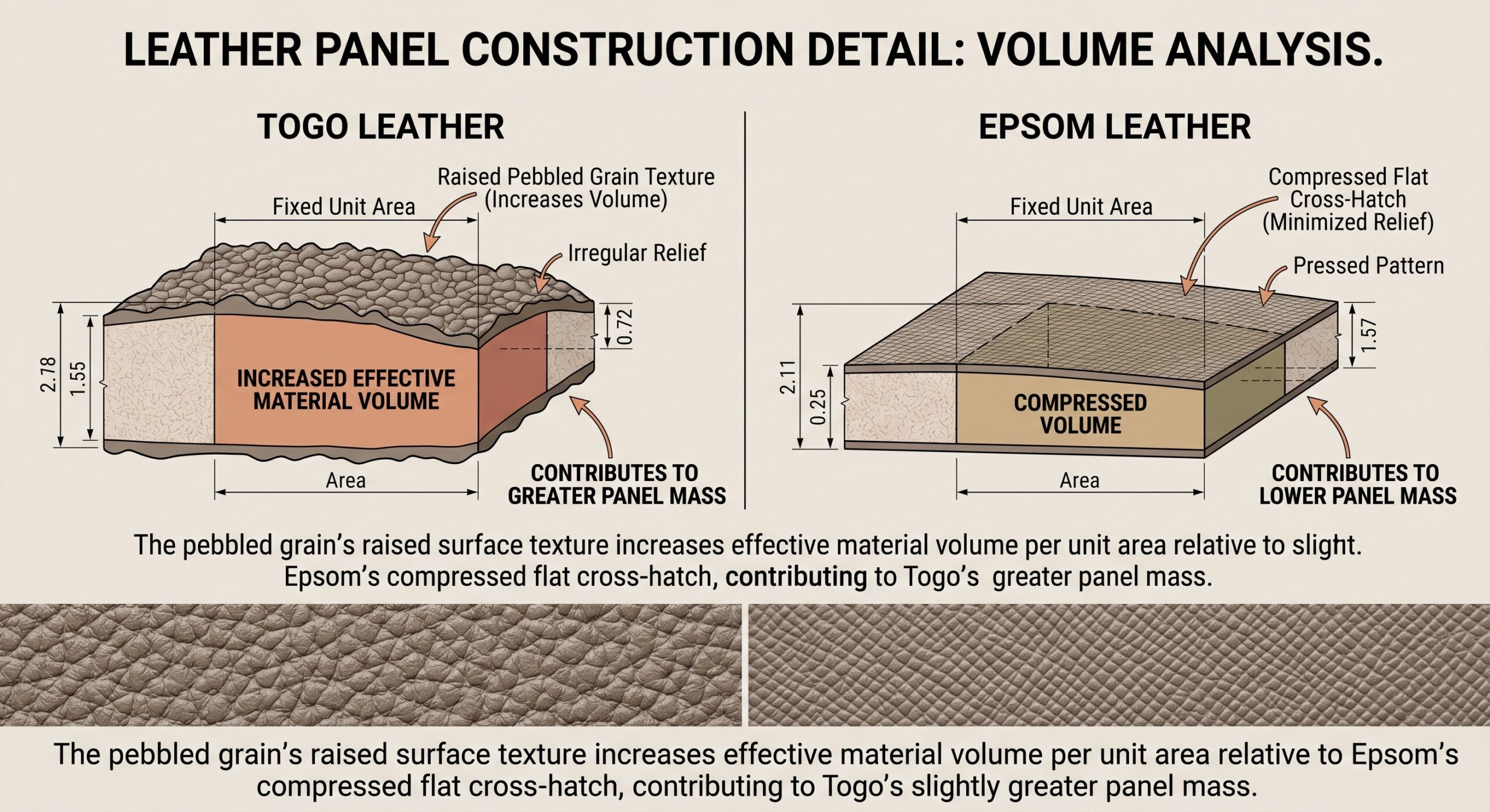 Togo leather panel thickness grain surface weight profile Birkin 30