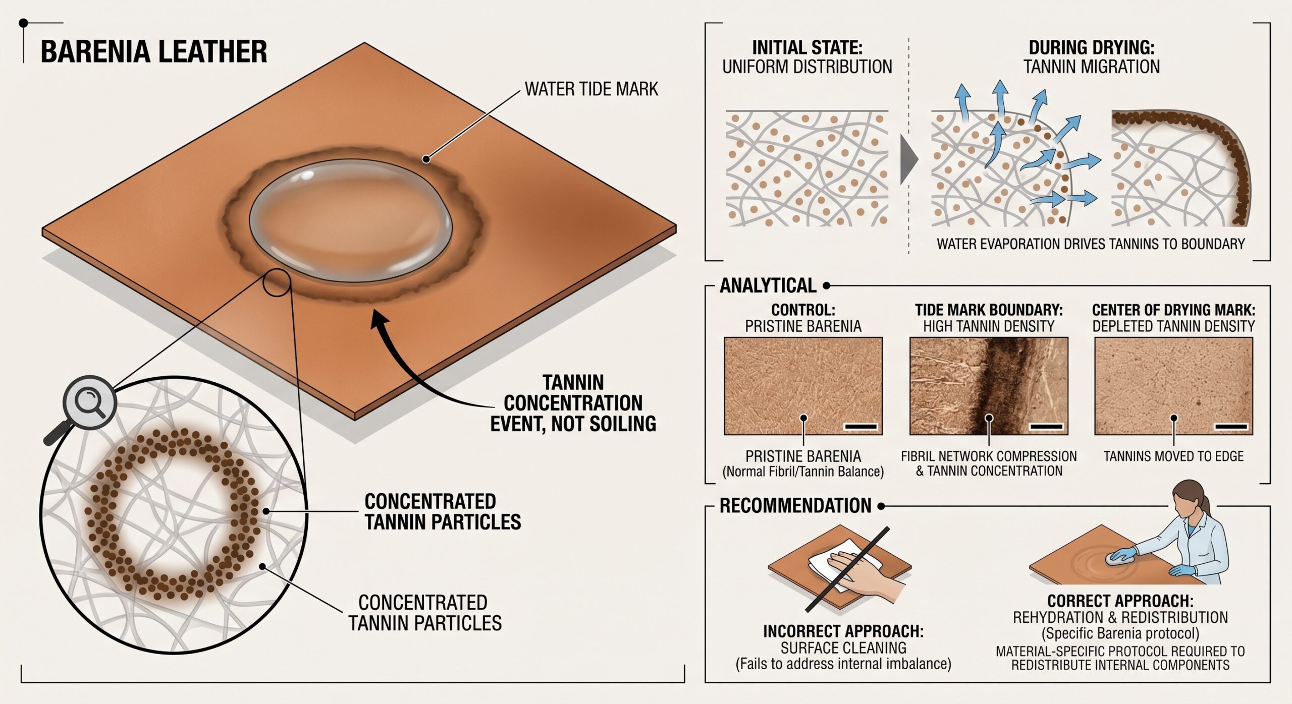 Hermes Barenia leather water damage tide mark prevention repair guide