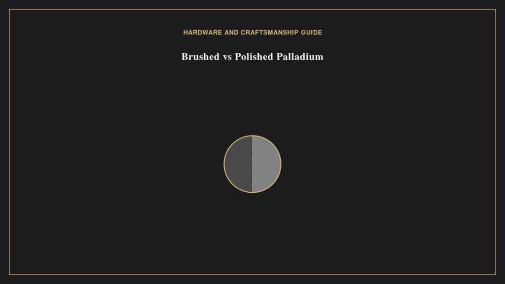 Brushed vs Polished Palladium Hardware: Spotting the Difference Illustration of a split circle comparing matte brushed and glossy polished Palladium finishes