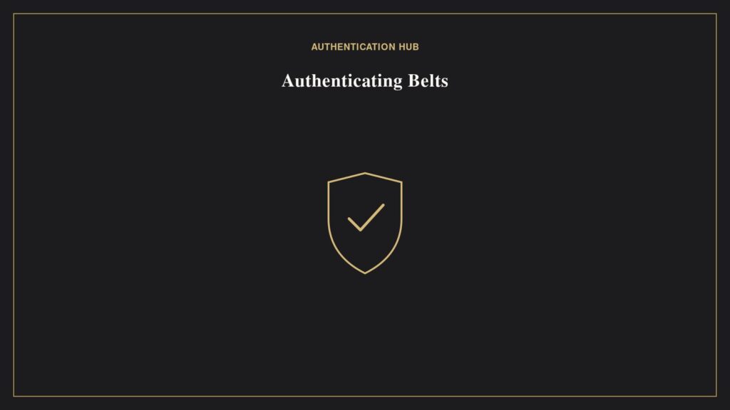 Illustration of a verification seal with checkmark representing authenticating Hermes belts