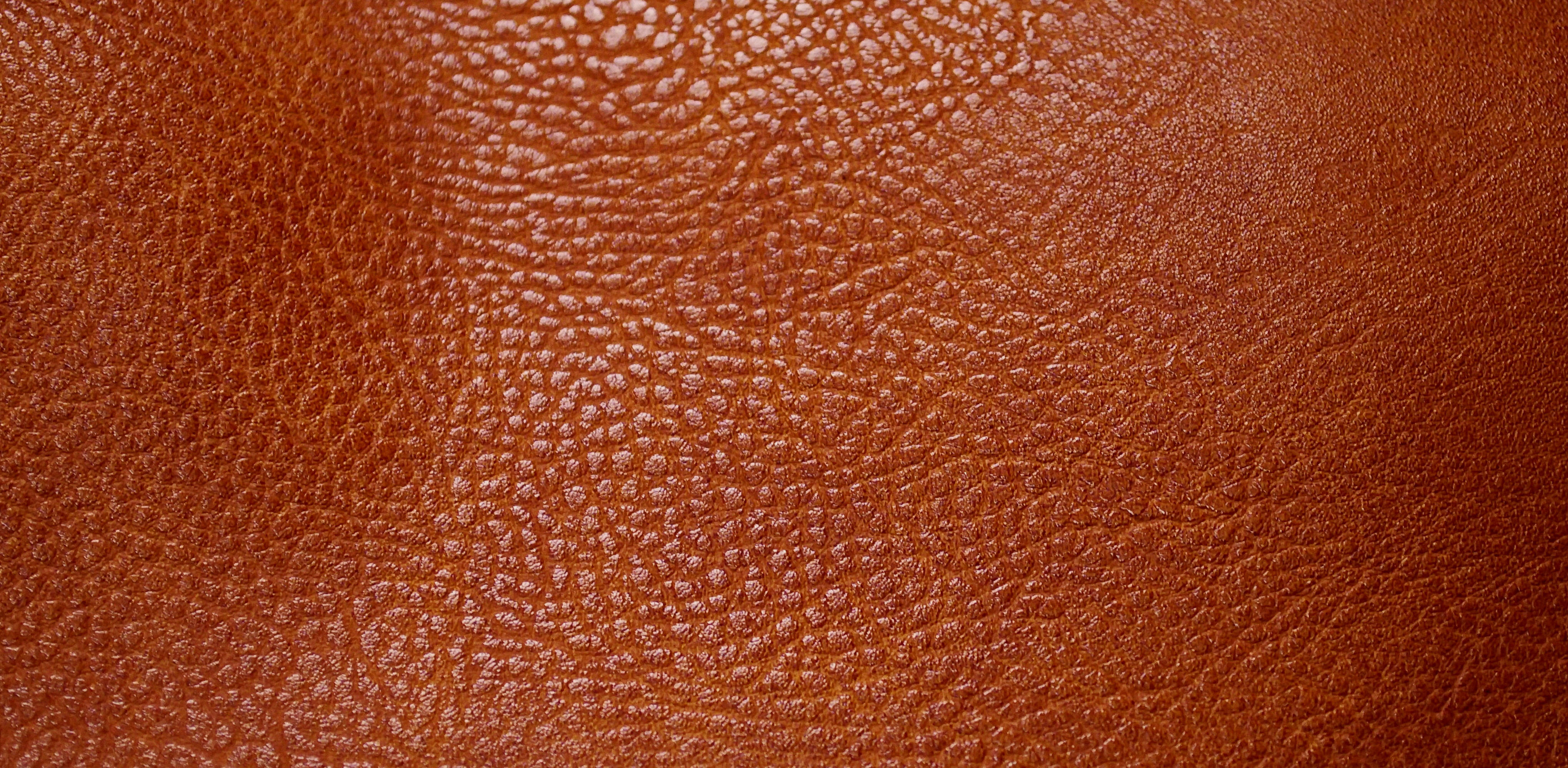 Close-up of warm tan leather grain, illustrating the gradual deepening of tone typical of Barenia Faubourg patina