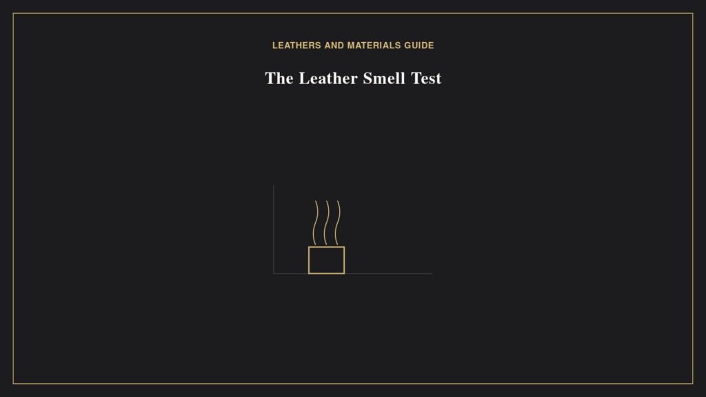 Illustration of a leather swatch with scent lines representing the Hermes leather smell test